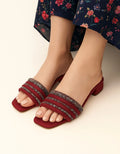 Rouzelle Maroon Block Heels with Glitter Triple Straps – Essence by Rubina